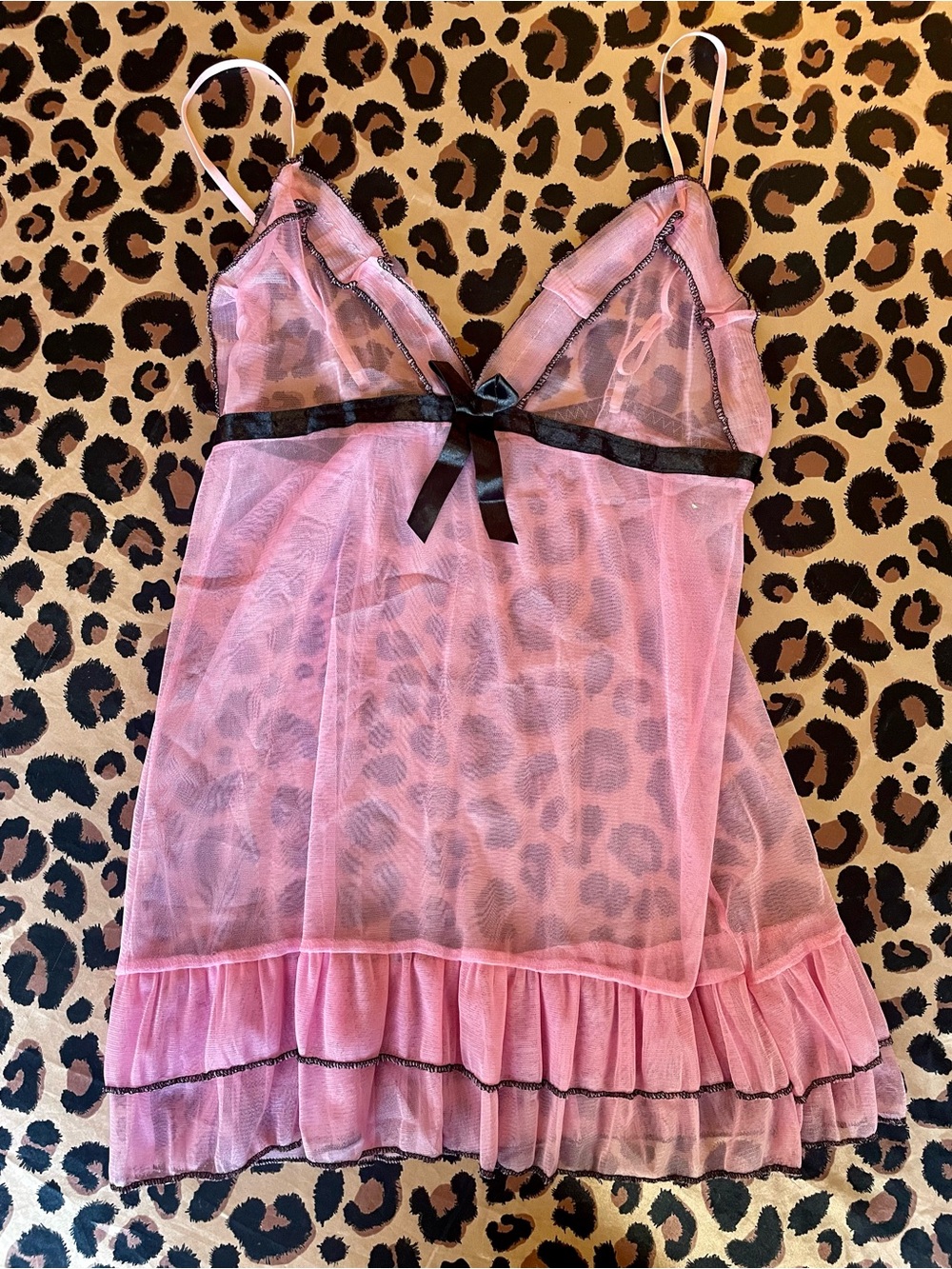 Sheer Pink Lace-Trim Babydoll Chemise